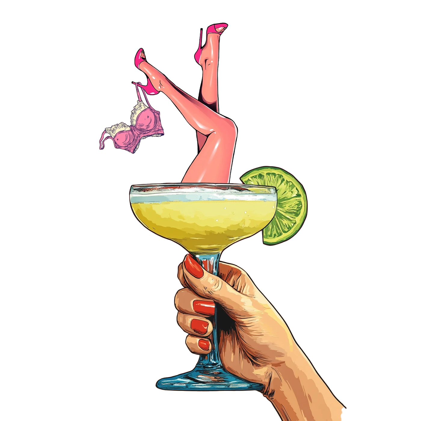 Pop-art illustration of a cocktail in hand